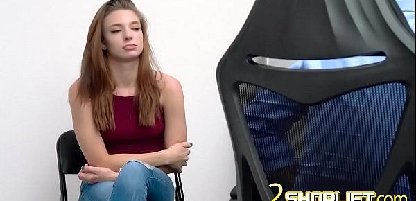  Teen is sitting on a big dick as punishment for being a slutty thief.